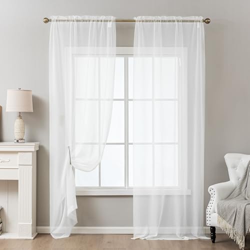 White Sheer Curtains 63 Inch Length Rod Pocket - color: White, size: 42"W x 63"L (Pack of 2)