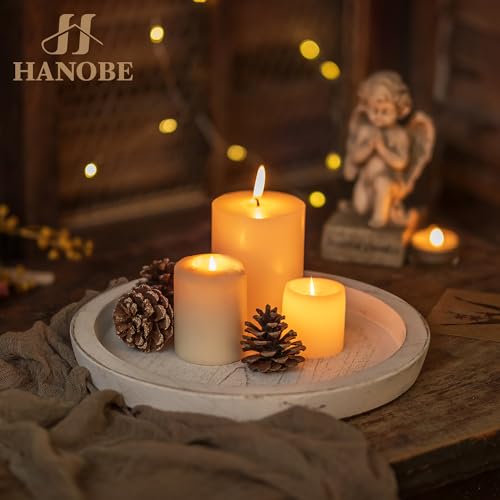 Hanobe 장식용 원형 캔들 홀더 접시, 목재 커피 테이블 트레이, 화이트 - color: 러스틱 화이트-1