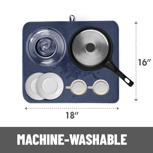 Bellemain Dish Drying Mat, Drying Matt Kitchen Counter, 16" x18" -Navy - color: Navy, size: 16" x 18"
