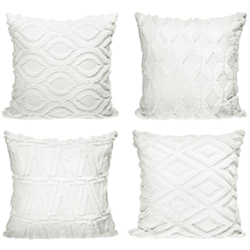 Mepase Boho Decorative Throw Pillow Covers 18 x 18 Set of 4, Cream White