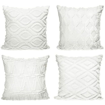 Mepase Boho Decorative Throw Pillow Covers 18 x 18 Set of 4, Cream White