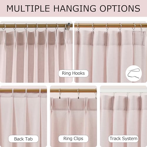 Vision Home Light Pink Linen Pinch Pleated Semi Sheer Curtains 40Wx72Lx2 - color: Soft Pink/Pinch, size: 40"W x 72"L (Pack of 2)