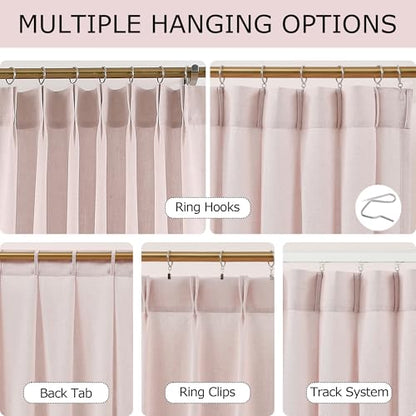 Vision Home Light Pink Linen Pinch Pleated Semi Sheer Curtains 40Wx63Lx2 - color: Soft Pink/Pinch, size: 40"W x 63"L (Pack of 2)