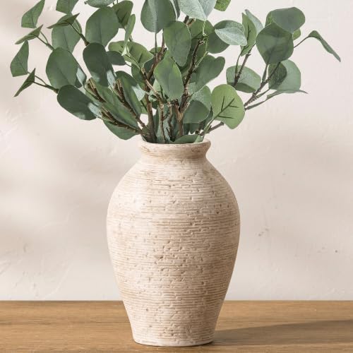Vanselia Ceramic Flower Vase Home Decor - Large Farmhouse Table Vases Rustic Vintage Living Room Kitchen Bedroom Decorations for House Book Shelf Office Coffee Desk Dining Fireplace (9" Retro) - color: Retro-9"