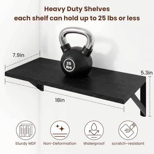 Axeman 18 Inch Floating Shelves, 8 Inch Deep Black Wall Shelves Set of 2 - color: Black, size: 18 Inch