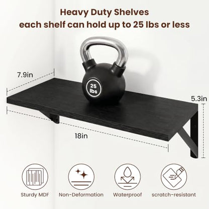 Axeman 18 Inch Floating Shelves, 8 Inch Deep Black Wall Shelves Set of 2 - color: Black, size: 18 Inch