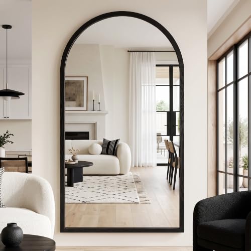 82"x44" Arched Full Length Mirror with Slim Solid Wood Frame, Black - color: Black, size: 82L" x 44W"