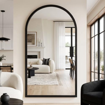 82"x44" Arched Full Length Mirror with Slim Solid Wood Frame, Black - color: Black, size: 82L" x 44W"