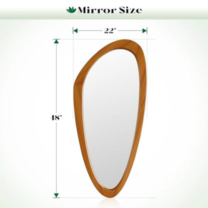 Mid Century Modern Mirror, 22x48 Inch Irregular Wall Mirror, Asymmetrical Wall Mirrors Full Length with Pine Wood Frame for Living Room Bathroom Entryway Hangs Horizontally or Vertically