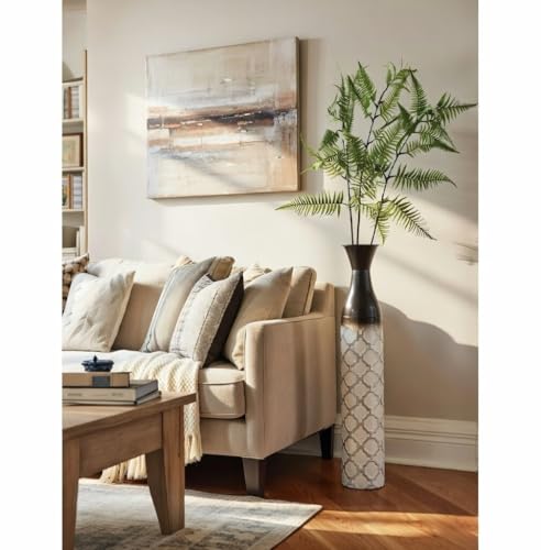 Hosley Metal Brown Tones Moroccan Embossed Floor Vase 28.5 Inch High. Great Vase for Dried Floral Arrangements Craft Projects Ideal Gift for Wedding Special Occasion Home Office - color: Brown and Gary