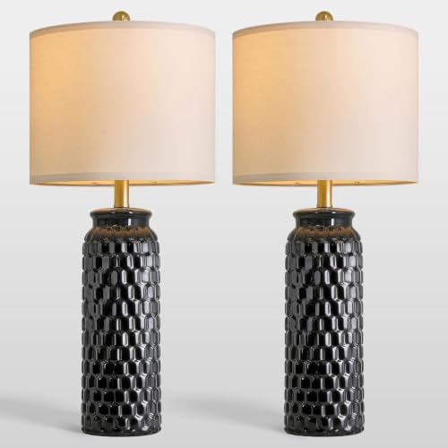 USumkky 27" Ceramic Table Lamps Set of 2 - Modern Farmhouse & Boho Style, Bedside Nightstand Lamps for Bedroom, Living Room End Table Lamps, Small Desk Lamp(Black) - color: 27" Black-2 Pack