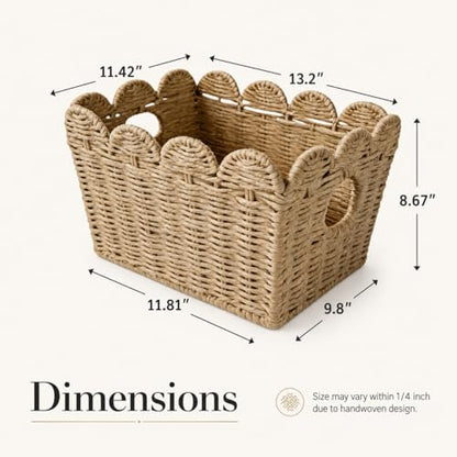 Scalloped Storage Baskets Set of 2, Built-In Handles