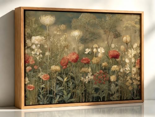 WYHLMTQ Intage Wildflower Field Canvas Wall Art - Rustic Red Poppy Floral Botanical Prints Muted Green Botanical Posters for Moody Farmhouse Bedroom Living Room Bathroom Wall Decor 8x10in - color: wildflower art, size: 10"L x 8"W