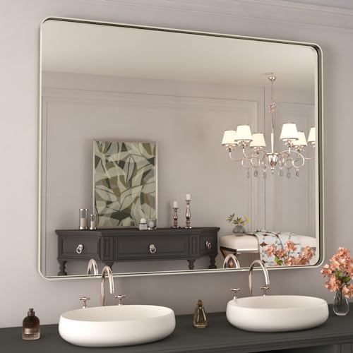 WEER Bathroom Vanity Mirror Brushed Nickel 40X32 Inch - color: Brushed Nickel, size: 40"L x 32"W
