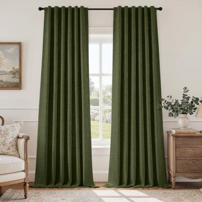 HOMEIDEAS 100% Blackout Olive Green Faux Linen Curtains 84''L 2 Panels - color: Olive Green, size: 52"W x 84"L (Pack of 2)