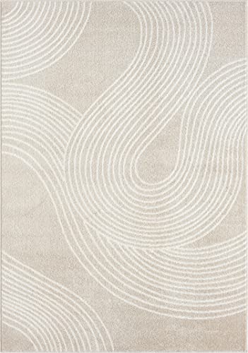 Abani Beige and White Swirl Area Rug | 6'x9' Cream Carpet with Wave Pattern | Modern Rug for Living Room, Bedroom and Office | Nuevo Collection - color: Beige, size: 6' x 9' (Rectangular)