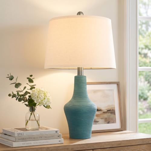 23" Farmhouse Ceramic Table Lamp Modern Bedside Lamps Matte Teal - color: 23.25" Single - Matte Teal