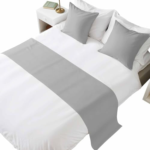 Bed Runner for Queen Size Bed, Grey Decorative Beds Runners and 2 Matching Pillow Covers Set, Modern Pure Gray Beds Scarf Throw for Foot of Bedding Set for Hotel/Bedroom - color: Grey, size: 83 x 20 Inch