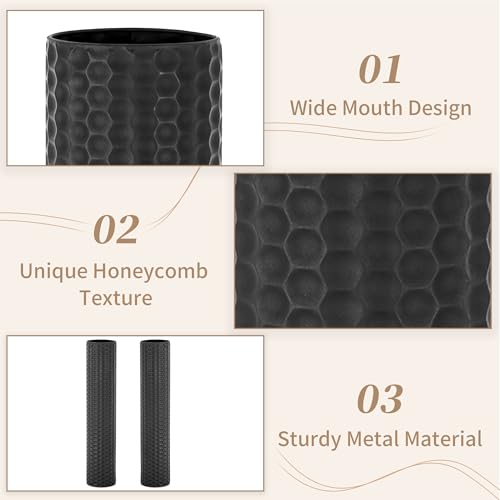 Sziqiqi Black Tall Floor Vase, Metal Modern Cylinder Flower Vase Set, 2Pcs - color: Black
