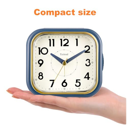 Tinload 4.3" Vintage Retro Analog Alarm Clock, Super Silent Non Ticking Clock with Manual Light, Snooze, Battery Operated, Simply Design, for Living Room, Bedroom, Bedside, Desk(Blue-V2) - style: Blue-Gold