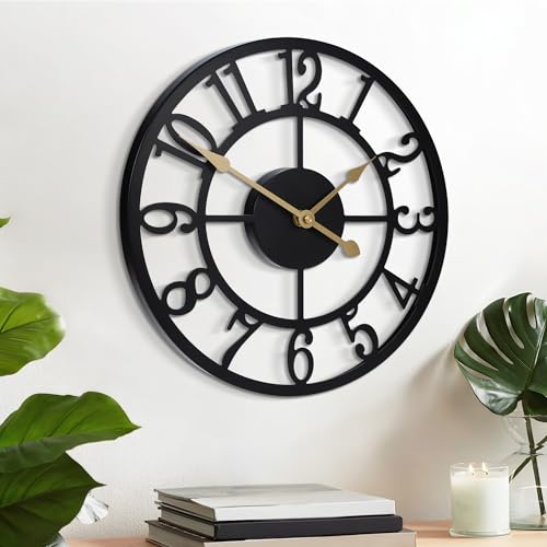 LEIKE Arabic Numeral Wall Clock 12IN Battery Operated Black, Silent Non Ticking, Wall Clocks for Living Room Decor, Small Classic for School, Office, Home, Kitchen, Bedroom - color: Black Metal-arabic, size: 12in