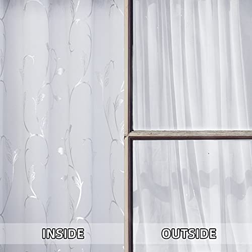 BUHUA Blackout Grommet for Kids Bedroom, 84 Inch Long - Thermal Insulated Drapes, Heat Blocking Panels, Wave Lines with Flower Pattern (42 x 84 Inch, Greyish White, 2 Panels) - color: Greyish White, size: 42"W x 84"L (Pack of 2)