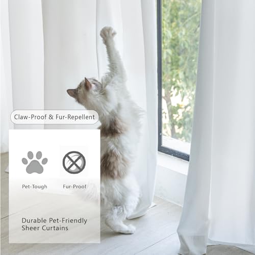Non-See-Through White Privacy Sheer Curtains 108 Inch Long 2 Panels - color: White, size: 52"W x 108"L (Pack of 2)