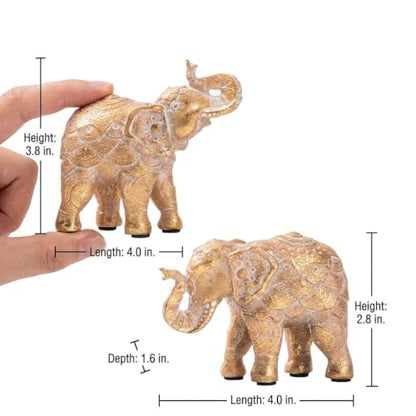 Small Elephant Statues Gold Home Decor Elephant Figurines with Trunk Up - color: Gold