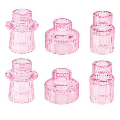 Glass Candlestick Holders, Taper Candle Holders, Set of 6, Pink - color: Pink, size: 6 PCS