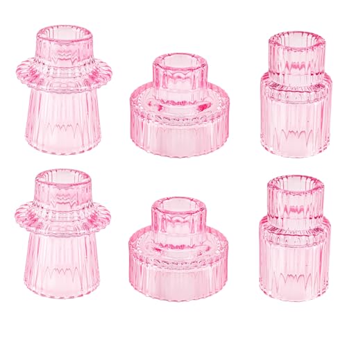 Glass Candlestick Holders, Taper Candle Holders, Set of 6, Pink - color: Pink, size: 6 PCS