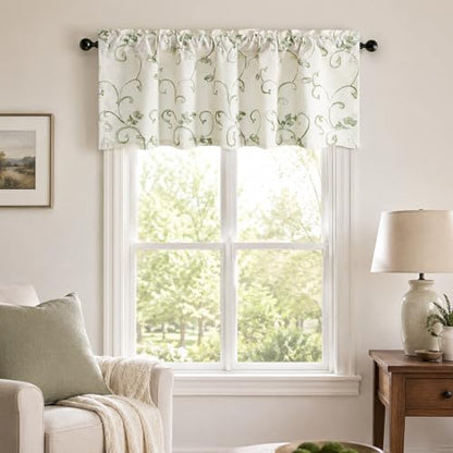 VOGOL Vines Embroidered Curtains Valance, Rod Pocket Valances for Windows, 52 x 18 Inch, Grass Green - color: Green, size: 52"W x 18"L (Pack of 1)
