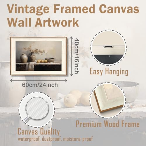 ASTRDECOR Framed Kitchen Wall Art Prints, Rustic Kitchen Farmhouse Wall Decor Living Room, Vintage Jars Still Life Oil Painting Dining Room Wall Decor, Fruits Botanical Canvas Wall Art-16''x 24'' - color: Still Life, size: 24"L x 16"W