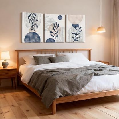 HCJWCXD 3Pcs Boho Wall Art Navy Blue Botanical Framed Canvas Prints 16x24In - color: Navy Blue, size: 16x24 Inches