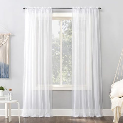 No. 918 Emily Sheer Voile Rod Pocket Curtain Panel, 59" x 120", White - color: White, size: 59"W x 120"L (Pack of 1), style: Emily