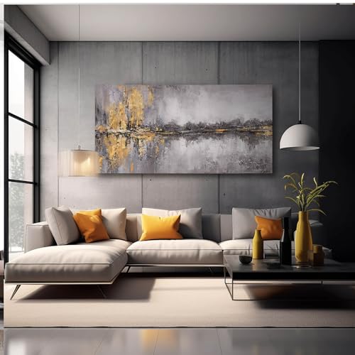 Abstract Wall Art Framed Canvas Wall Decor Gold Grey Pictures Vintage Prints Artwork for Living Room Dinning Room 29"x58" - color: Grey, size: 58"L x 29"W