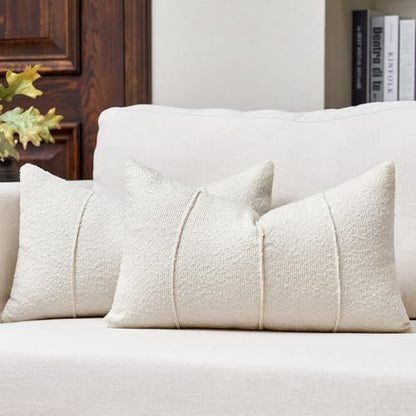 Textured Boucle Throw Pillow Covers 12x20 Inch Set of 2 Beige - color: Beige, size: 20" x 12" (Pack of 2)