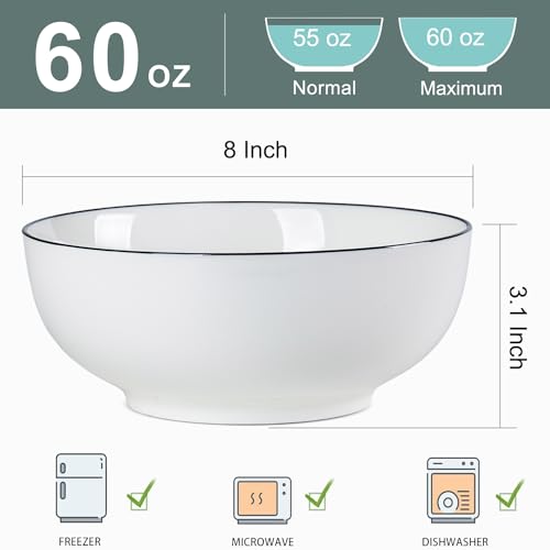 60 oz Large Pho Soup Bowls, Large Ramen Bowls, Rimmed Off-White Big Ceramic Bowls Set of 3, 8 Inch - size: 8 inch 60 oz (Black Rim)