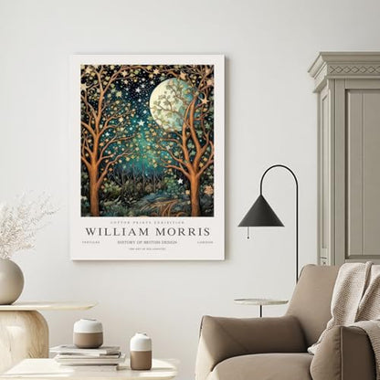 Hianan Wrapped Canvas William Morris Moon Star Wall Art Set of 3, 12x16 in - color: Dark Blue,Gold, size: 16"L x 12"W