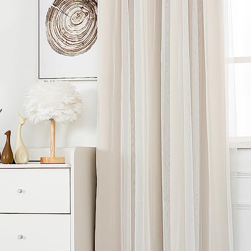 INLINAS Blackout Curtains with Sheer Overlay, Beige, 52x108 Inches - color: Beige, size: 52"W x 108"L (Pack of 2)