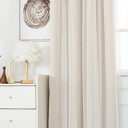 INLINAS Blackout Curtains with Sheer Overlay, Beige, 52x84 Inches - color: Beige, size: 52"W x 84"L (Pack of 2)