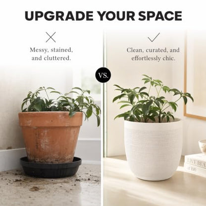 Creative Co-Op Large Matte White Embossed Stoneware Planter - color: Matte White