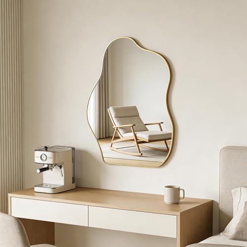 Irregular Asymmetrical Wall Mirror, 28x20 Inch Gold Bathroom Mirror - size: 28"L x 20"W