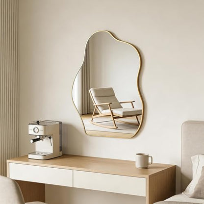 Irregular Asymmetrical Wall Mirror, 28x20 Inch Gold Bathroom Mirror - size: 28"L x 20"W