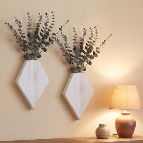 Chunful 2 Pcs Wooden Wall Planter Decor,Retro White,7.1 x 4.7 x 1.2 Inches - color: Retro White, size: 7.1 x 4.7 x 1.2 inches