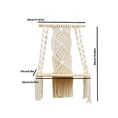Mong Handmade Macrame Wall Hanging Shelf, Boho Indoor Rope Plant Pot Basket Hanger Holder, Rope Plant Hanger for Wall Decor Indoor Outdoor