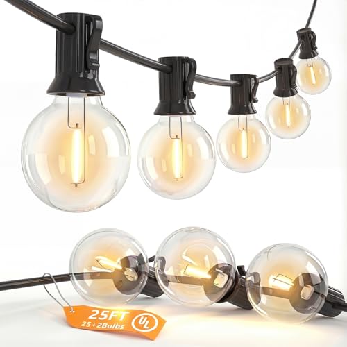 25FT G40 LED Globe Outdoor String Lights with 25 Plastic Shatterproof Bulbs - color: Warm White-Black, size: 25FT