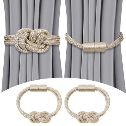 Queekay 2 Pcs Magnetic Curtain Tiebacks, 2 Style Holders, Platinum - color: Platinum