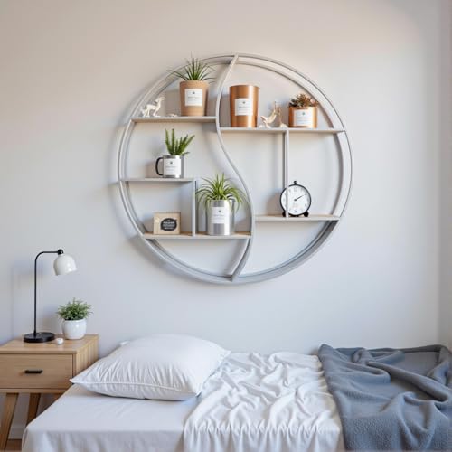 Round Wall Shelf,Decorative Circle Floating Shelves - color: Silver