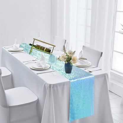 Pufogu 12 x 72 inches Mermaid Blue Sequin Table Runner, 2 Packs - color: Mermaid Blue
