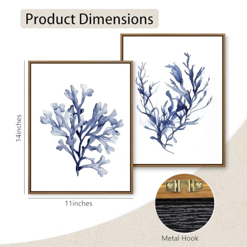 Watercolor Sea Coral Wall Art Set of 2 Navy Blue Corals Wall Decor, 11"x14" - color: Ocean Coral, size: 14"L x 11"W